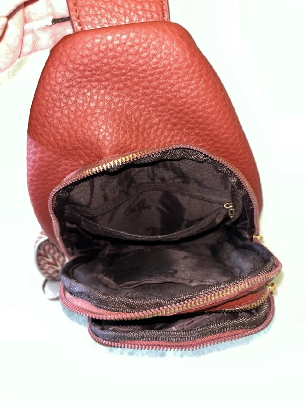 Women’s Crossbody Sling Bag in Burgundy with Gold Hardware